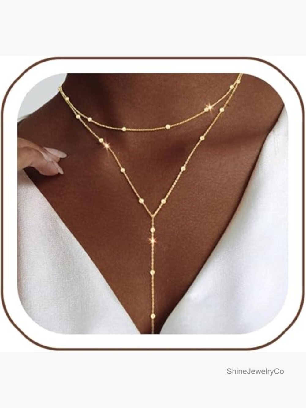 Lariat Y-Shaped Long Necklace Dainty Gold Layered Bead Drop Chain Jewelry for